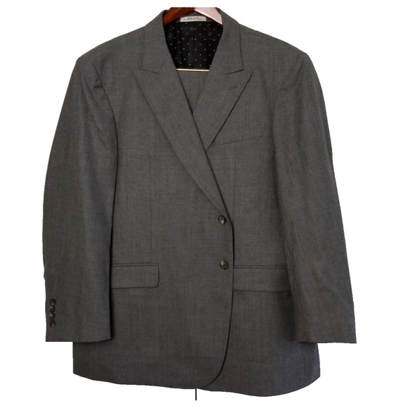 Joseph Abboud Bemberg Zignone Suit Mens 52R Gray 2 Button Custom 100% Wool 47x29 - Picture 2 of 16